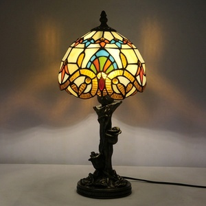 LongHuiJing 8-Inch Rustic Stained Glass Dome Shade LED Table Lamp with Warm White <b>Light</b> for Living Room - Product Image 1