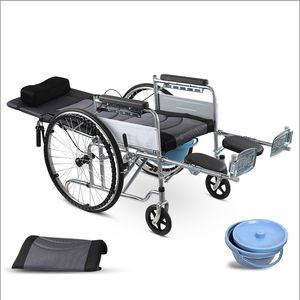 Fauteuil roulant manuel entièrement inclinable pliant en tuyau d'acier épaissi avec repose-jambes réglable en Offre Spéciale avec <span class=keywords><strong>commode</strong></span> - Product Image 4