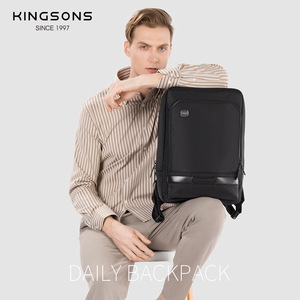 Kingsons Business Backpack Men Lightweight 20-35L Laptop <b>Bag</b> Casual Travel Shoulder Straps Solid Color Black - Product Image 2
