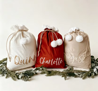 Sac de Noël en velours avec cordon de serrage pour cadeaux, idéal pour les fêtes de fin d'année, avec pompon