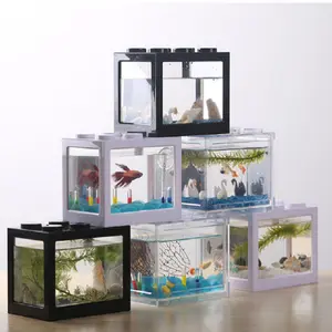 Mini Plastic Fish Tank Aquarium Desktop Decoration Small Building Blocks Fish Tank