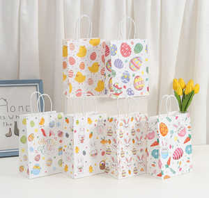 DAMAI Wholesale <b>Easter</b> Decor Bunny Carrot Egg Printed Kraft Paper <b>Bags</b> Cartoon Party Shopping Gift Packaging - Product Image 1