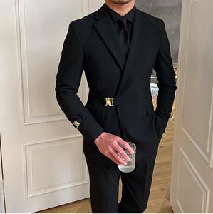 2025 costume d'affaires mince pour hommes en noir de haute qualité messieurs tenue de Banquet de mariage revers cranté Double évents bouton braguette pantalon - Product Image 4
