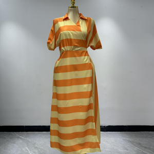 Nuevo Vestido Casual <span class=keywords><strong>Elegante</strong></span> a Rayas de Manga Corta <span class=keywords><strong>para</strong></span> Mujer, Vestido Largo con Cuello en V, Moda de Verano, Tela Transpirable y Cómoda - Product Image 5