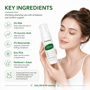 Tratamiento para el Acné con Ácido PHA, Ácido Succínico, Niacinamida, Zinc PCA, Limpiador Facial Espumoso Clarificante de Bajo pH, Equilibra la Oleosidad - Product Image 3