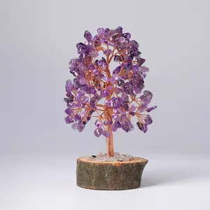 Natural aquamarine crystal chips Rose Quartz bonsai wood stand crystal money tree gemstone for fengshui