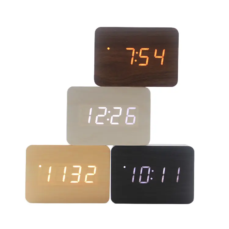 Reloj digital de madera de diseño moderno, reloj digital de escritorio vintage de lujo con alarma led de temperatura, venta al por mayor