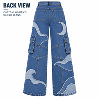 Jeans en denim à jambes larges pour femmes, personnalisés, avec patchwork, appliques, multi-poches, pantalon cargo pour le streetwear