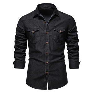Heavy-Duty Denim <b>Work</b> Shirt - Reinforced Stitching Men's Industrial <b>Jean</b> Shirt for Construction & Trade - Product Image 2
