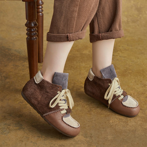 Botines de Color Contrastante para Mujer, Estilo Japonés, con Cordones Redondos, Tacón Plano, de PU, de Caña Alta, para Verano - Product Image 1