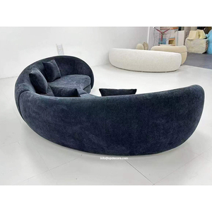 Juego de Muebles Seccionales Curvos de Terciopelo para Sala de Estar, Color Azul Marino, Personalizable - Product Image 3