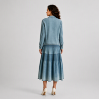 Excellence de la mode, expédition rapide, ensemble plissé vintage pour femmes en deux pièces, haut à manches longues boutonné et jupe mi-longue en forme de A