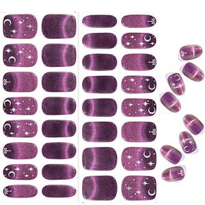 Autocollants pour ongles Purple Night avec motif lune et étoile, gel semi-durci, imperméables, pour manucure féminine - Product Image 1