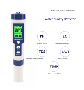 เครื่องวัดค่า pH แบบพกพา 5 in 1 มัลติฟังก์ชั่น วัดความเค็ม TDS วัดค่า EC วัดอุณหภูมิ สำหรับตรวจสอบคุณภาพน้ำ ทำจากพลาสติก - Product Image 3