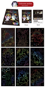 Libro de actividades para colorear de unicornio mágico para niños, juegos de Arte de plantilla de papel para rascar, 9 piezas, tarjetas de arte para rascar de arcoíris mágico - Product Image 5