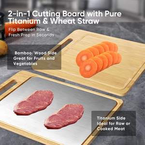Tabla de cortar de titanio, tabla de cortar de madera de bambú de doble cara con ranura para jugo. - Product Image 6
