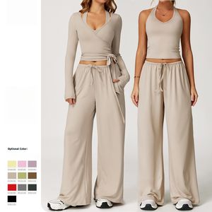 Ensemble de yoga pour femmes 2 pièces, haut de sport à bretelles sexy à dos nu, t-shirt de course, pantalon de yoga pour femmes, séchage rapide, fitness, <span class=keywords><strong>musculation</strong></span> - Product Image 3