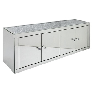 Luxury Home Mirrored Furniture Living Room Crushed Diamond Mirrored Sideboard Glass Cabinet with 4 Doors for Wholesale