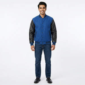 <b>High</b> Quality Short <b>Leather</b> Material Woman and Men's Wool Varsity Jacket <b>Leather</b> Sleeves CollegeBaseballjacket for men - Product Image 1