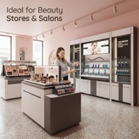 Vitrine de présentation de produits de soin multi-niveaux avec rangement et éclairage LED, design moderne et luxueux