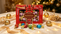 Élégante boîte cadeau en chocolat rouge à motif floral avec nœud, assortiment de gaufrettes fourrées au chocolat doré pour mariages et fêtes