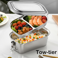 Boîte à lunch isotherme anti-déversement à double compartiment en acier inoxydable – Sans BPA, 1600 ml XL, double couche en acier 304 pour le bureau/l'école/les trajets quotidiens
