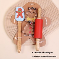 Kit d'ustensiles de pâtisserie de Noël résistants pour la maison : pince alimentaire en silicone, moule à biscuits, spatule à crème, racloir à gâteau – 4 pièces durables