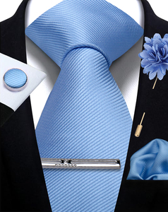 Conjunto de <span class=keywords><strong>Corbata</strong></span> Personalizada con Logotipo para Hombre, Conjuntos de <span class=keywords><strong>Corbata</strong></span> Multicolores, Corbatas Lisas Azul Cielo y Juego de Gemelos y Broches para Hombre - Product Image 1