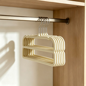 OEM High Quality Double-Layer Plastic Flocked Cloth Anti-Slip <b>Hanger</b> for Trousers Stainless Steel Hooks Eco-Friendly Large - Product Image 3