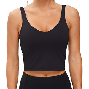 V Neck acolchoado atacado das mulheres Sports <span class=keywords><strong>Bra</strong></span> Colheita <span class=keywords><strong>Tank</strong></span> Top Médio Suporte Yoga <span class=keywords><strong>Bra</strong></span> com Pad Removível - Product Image 5