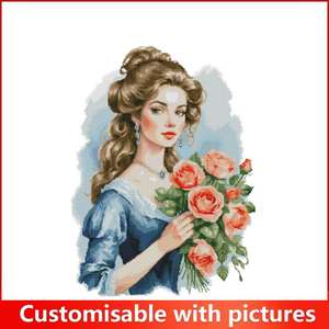 Kit de Broderie Point de Croix Beauté et Fleurs, Tissu Aida Imprimé Compté 16/14/11CT, Ensemble DIY de Broderie à la Main, Artisanat Artistique, Toile à Broder - Product Image 3