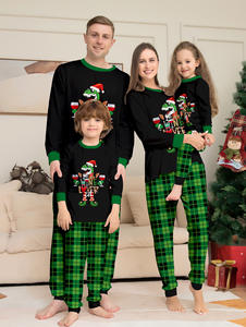 Langarm Family Matching Christmas PJs Set Atmungsaktive Custom ized Front Logo Pyjamas Elastic Waist Cartoon Tier muster 6XL - Product Image 3