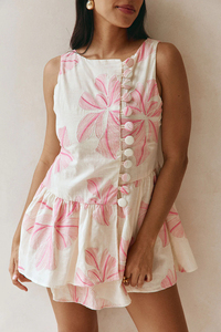Robe Courte Décontractée à Col Rond et Manches Longues en Lin Imprimé Floral avec Volants, Tissage Numérique, Fourniture ODM pour l'Été - Product Image 2