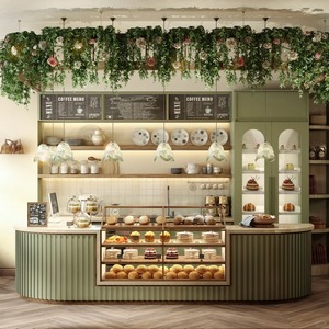 Design Personalizzato di Bancone Vetrina per Pasticceria in Marmo e Legno, Design di Arredamento per Caffetteria - Product Image 1
