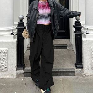 Nuovi Pantaloni da Lavoro Elasticizzati alla <span class=keywords><strong>Moda</strong></span> a <span class=keywords><strong>Vita</strong></span> <span class=keywords><strong>Bassa</strong></span>, Pantaloni Cargo a Gamba Larga in Cotone Tessuto per Donna - Product Image 4