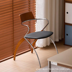 Vintage Designer Dining Chair Solid Wood <b>Backrest</b> Metal Frame Retro Style For Dining Room Adult Use - Product Image 3