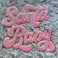 Patch thermocollant personnalisé en dentelle chenille brillante 3D avec motif Joyeux Noël, fleurs, lettres, Père Noël et bébé pour chapeaux et vêtements
