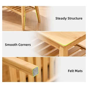 Modern 2-Tier Indoor <strong>Storage</strong> Bamboo <strong>Bench</strong> for Entry <strong>Dining</strong> Living Room Bedroom or Hallway - Product Image 2
