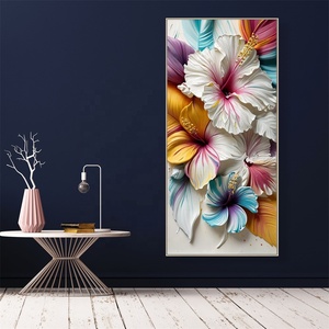 Grande fleur blanche 3D art mural <span class=keywords><strong>peinture</strong></span> à l'huile sur toile avec <span class=keywords><strong>couteau</strong></span> à texture florale acrylique décoration murale florale socle de support en coton - Product Image 2