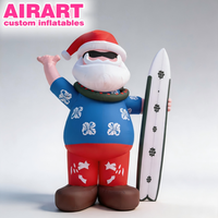 Père Noël gonflable géant sur planche de surf hawaïenne, Père Noël gonflable personnalisé de qualité commerciale pour la plage