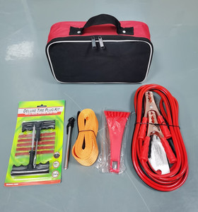 Kit d'outils de sécurité automobile, câble de démarrage, corde de <span class=keywords><strong>remorquage</strong></span>, grattoir à glace, manomètre de pression des pneus pour <span class=keywords><strong>assistance</strong></span> routière (garantie 1 an) - Product Image 1