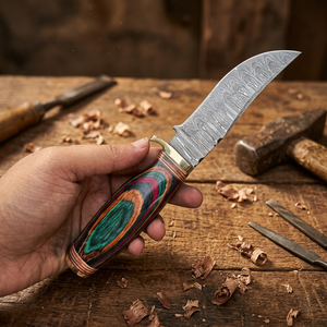 Cuchillo de Caza de Hoja Fija para Exteriores, Acero de Damasco, Punta Caída, Mango de Madera, Borde Recto, Dureza 58-60HRC, 3 Años de Garantía, OEM - Product Image 3