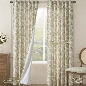 Rideaux en lin floraux personnalisés JINCHAN Zéro Émission, draperies de style campagne française avec doublure blanche pour projets hôteliers - Product Image 1