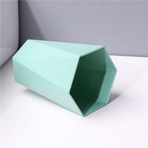 Rhombus-Shaped Toothbrush Cup Wheat Straw Material Eco-Friendly Household Use Single Holder Blue Color - Product Image 2