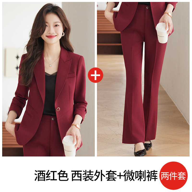 Burgundy suit with flared trousers