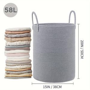 Paniers de rangement pliables en corde de coton tressée faits <span class=keywords><strong>à</strong></span> la main de grande capacité pour vêtements sales et aliments, avec poignée - Product Image 5