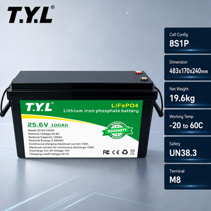 Batterie au lithium 100Ah 25,6V 2,56kWh au phosphate de fer rechargeable avec borne M8 pour utilisation en camping-car, marine, chariot de golf et système de panneaux solaires - Product Image 2