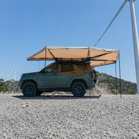 Auvent XL 270 degrés à double poteau avec bande LED, pieds multi-ajustables, imperméable, entièrement enveloppant pour véhicule et camping