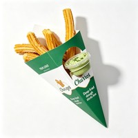 Cônes à frites triangulaires personnalisés avec gobelet à sauce, emballage jetable pour churros, support en papier pour cônes, cônes à crêpes et gaufres bulles avec coupelle à sauce