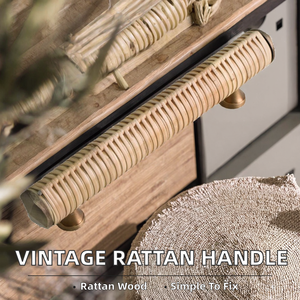 Poignées de meubles en rotin et bois faites à la main, durables, style antique et vintage, pour armoires, commodes et tiroirs, vente en gros - Product Image 2